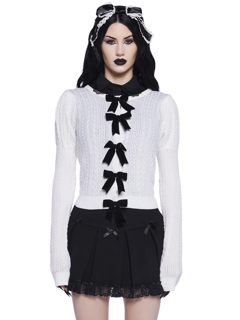 WIDOW DOLLS KILL Moonlit Sweetness Knit Bow Cardigan, size L (BNWT)